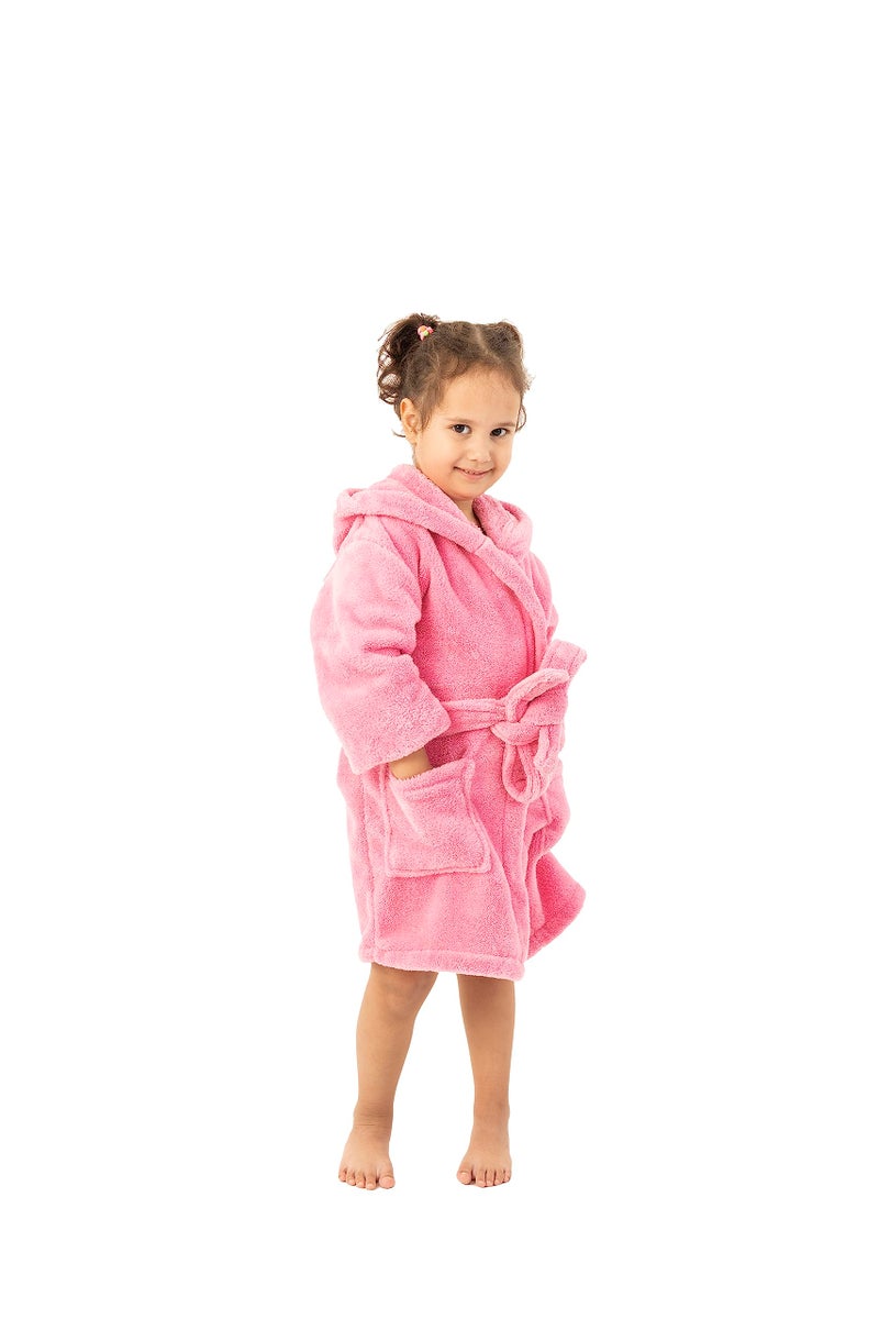 BC BARE COTTON Kids Microfiber Fleece Hooded Robe - Girls - Pink - Medium - Image 1